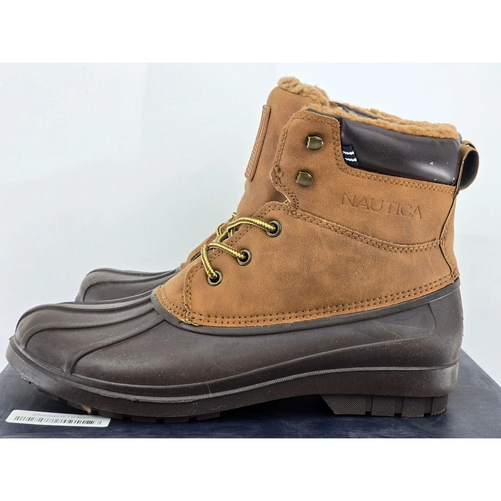 Nautica Dazo 2 Duck Boots Mens 10 Tan Brown Thinsulate Insulated Laced-Excellent